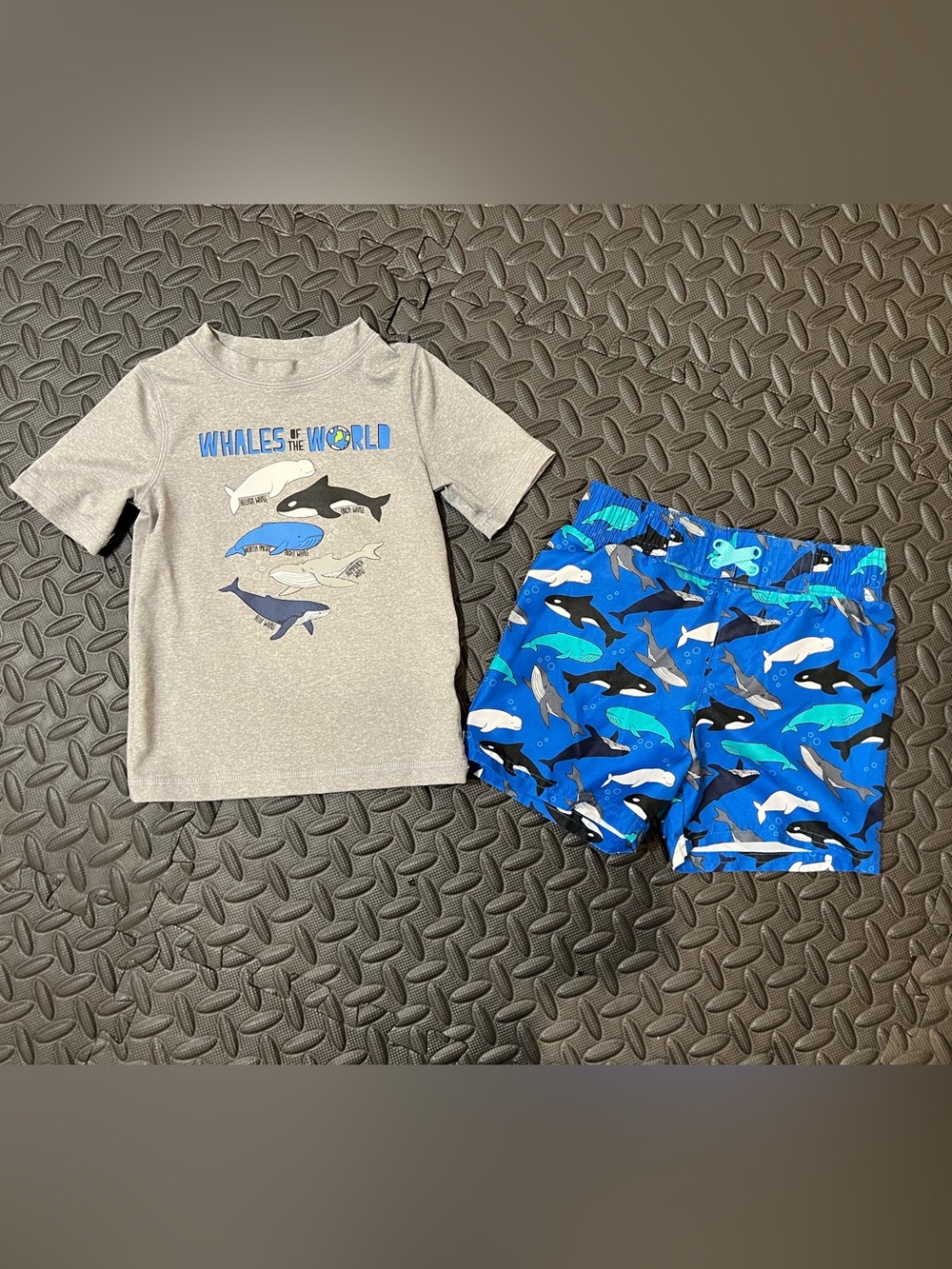 Cat & Jack Kids Rashguard Set - Gray Top with Blue Shark Print Shorts
